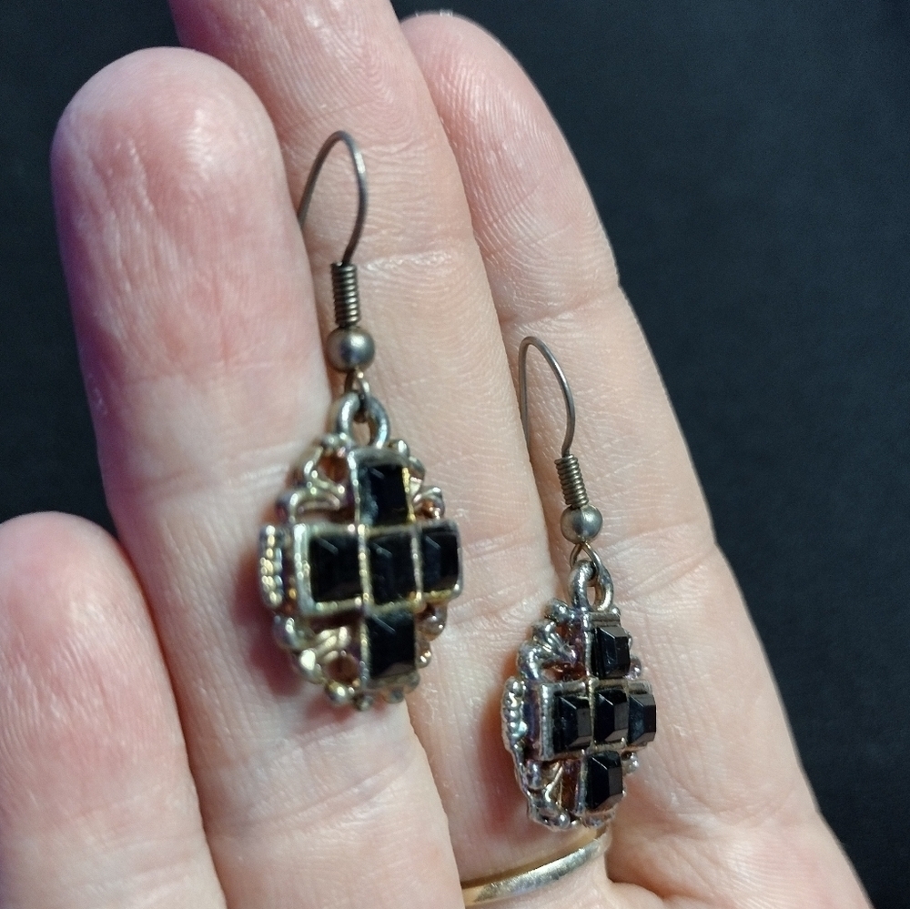 Goth Black and Silver Earrings - Picture 4 of 9